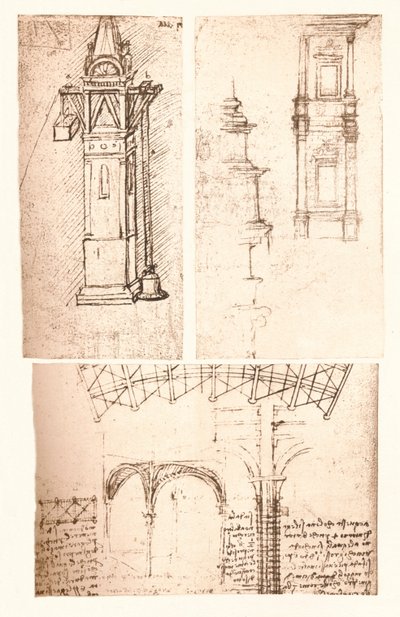 Trzy rysunki architektoniczne, c1472-c1519 1883 autorstwa Leonardo da Vinci