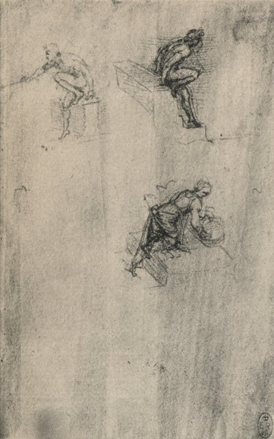 Dwie siedzące akty i kobieta myjąca, ok. 1480 1945 r. autorstwa Leonardo da Vinci