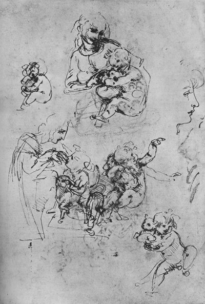 Dwa Studia Madonny z Dzieciątkiem z kotem i Trzy Studia Dziecka, 1475-1481 1945 autorstwa Leonardo da Vinci