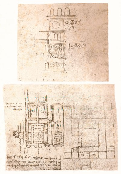Dwa rysunki architektoniczne, c1472-c1519 1883 autorstwa Leonardo da Vinci