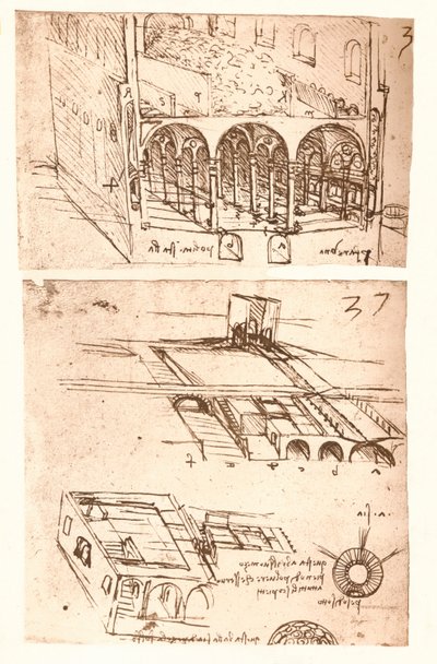Dwa rysunki architektoniczne, c1472-c1519 1883 autorstwa Leonardo da Vinci