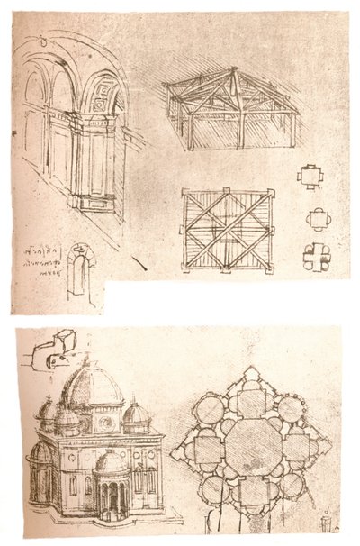 Dwa rysunki architektoniczne, c1472-c1519 1883 autorstwa Leonardo da Vinci