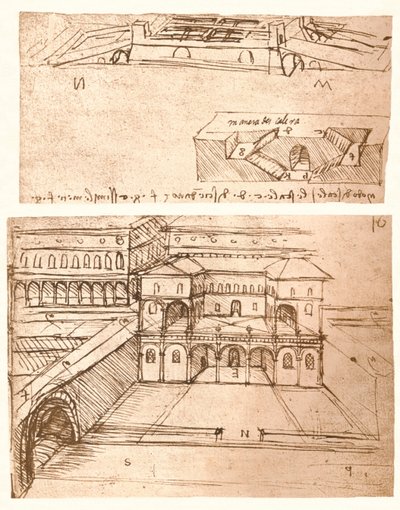 Dwa rysunki planów miast, c1472-c1519 1883 autorstwa Leonardo da Vinci