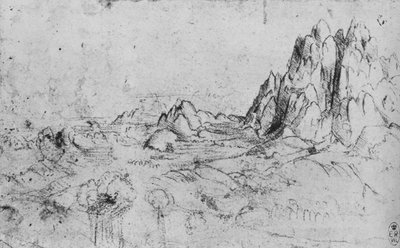 Widok na pasmo górskie, ok. 1480 1945 r. autorstwa Leonardo da Vinci