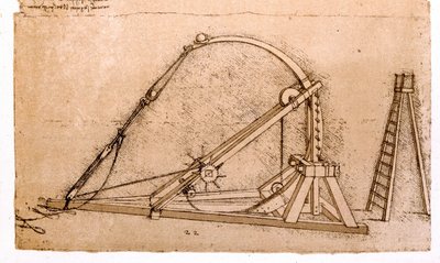 Machina wojenna: studium katapulty Leonarda de Vinci (Leonardo da Vinci) (1452-1519). autorstwa Leonardo da Vinci
