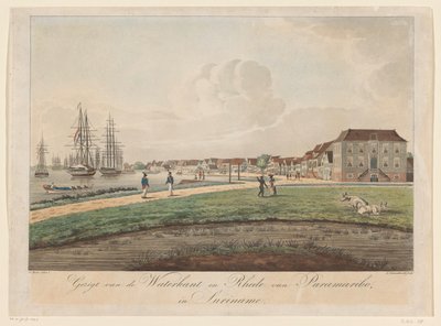 Widok na nabrzeże w Paramaribo Widok na Waterkant i Rhede of Paramaribo w Surinamie (tytuł na obiekcie) autorstwa Leonardus Schweickhardt