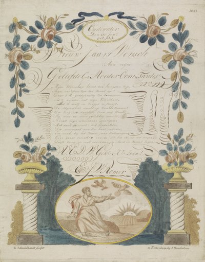 List życzeń z Eliaszem karmionym przez kruki autorstwa Leonardus Schweickhardt
