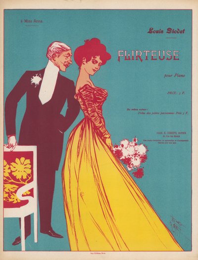 Flirteuse (kolorowa litografia) autorstwa Leonce Burret