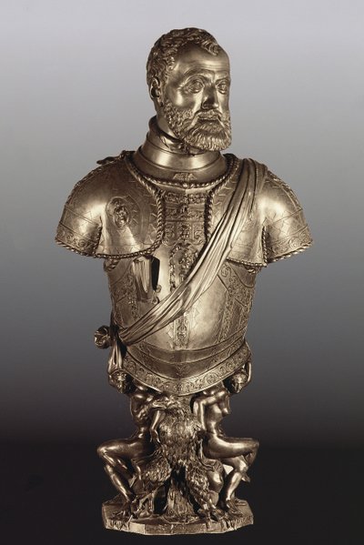 Popiersie portretowe cesarza Świętego Cesarstwa Rzymskiego Karola V (1500-58) (brąz) autorstwa Leone Leoni