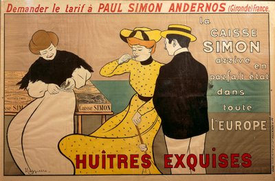 Plakat "Huitres exquises" (wykwintne ostrygi) dla handlarza ostrygami Paula Simona autorstwa Leonetto Cappiello