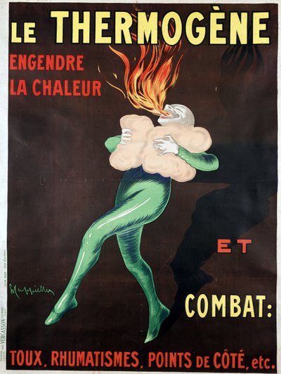 Termogen wytwarza ciepło i zwalcza kaszel, reumatyzm, punkty boczne itp.: plakat Leonetto Cappiello (1875-1942) autorstwa Leonetto Cappiello