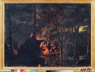 Nocne łowienie z kuszą. Obraz Leonida Iwanowicza Solomatkina (1837-1883), olej na płótnie autorstwa Leonid Ivanovich Solomatkin