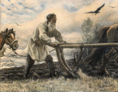 Lew Tołstoj przy Pługu, 1903 autorstwa Leonid Osipovic Pasternak