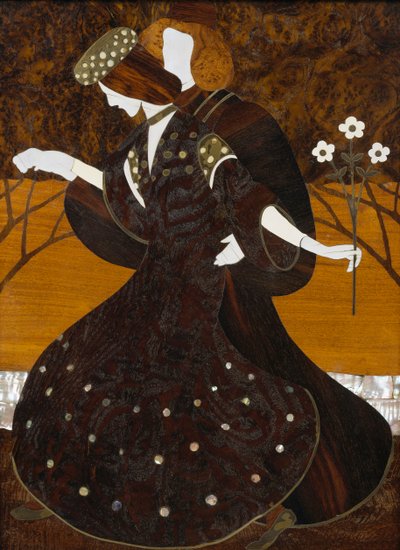 Komoda, ok. 1908 r., Leopold Bauer (1872-1938), orzech, mosiądz i masa perłowa, Detal, Austria, XX w. autorstwa Leopold Bauer