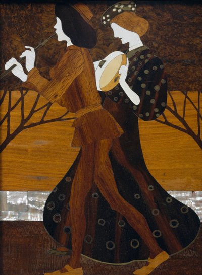 Komoda, ok. 1908 r., Leopold Bauer (1872-1938), orzech, mosiądz i masa perłowa, Detal, Austria, XX w. autorstwa Leopold Bauer