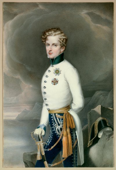 Król Rzymu i książę Parmy Napoleon II, książę Reichstadt (1811-1832) syn cesarza Napoleona I (1769-1821) w mundurze jako podpułkownik pułku Gustave Prince of Wasa Grawerowanie Leopolda Buchera (1797-1858) 1832 Ciemny. 0,33x0,22 m Malmais autorstwa Leopold Bucher
