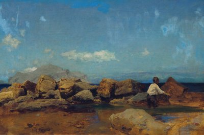 Wybrzeże morskie z Monte Pellegrino w pobliżu Palermo autorstwa Leopold Carl Muller