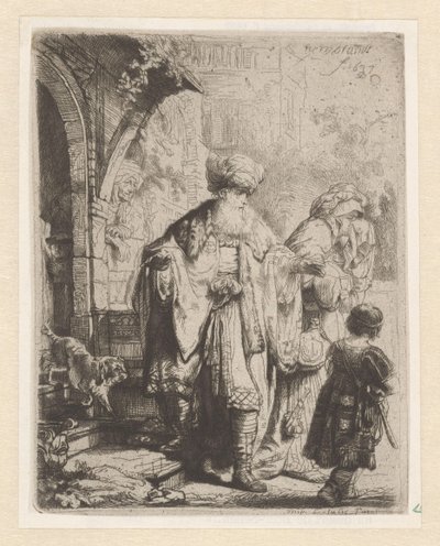 Abraham wyrzuca Hagar i Ismaela autorstwa Leopold Flameng