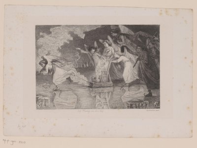 Chrystus w saniach ciągniętych po lodzie przez anioły na łyżwach autorstwa Leopold Flameng