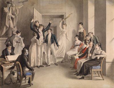 Franza Schuberta 1797-1828. Partyjna gra Schubertów w Atzenbrugg, 1821 autorstwa Leopold Kupelwieser