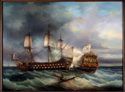 Bitwa morska między obrazami angielskimi i francuskimi Leopolda Le Guen (1828-1895) Brześć XIX w., Muzeum Sztuk Pięknych autorstwa Leopold Le Guen