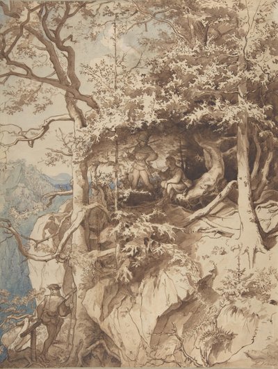 Łowcy w perspektywie na górę, ca. 1870. autorstwa Leopold Venus
