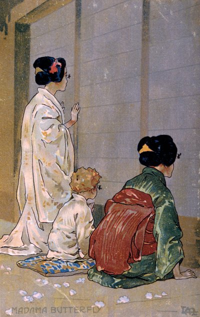 Pocztówka stworzona na premierę „Madame Butterfly”, w Brescia autorstwa Leopoldo Metlicovitz