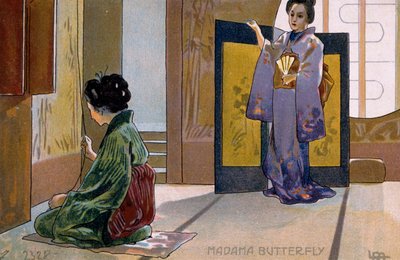 Pocztówka stworzona na premierę „Madame Butterfly”, w Brescia autorstwa Leopoldo Metlicovitz