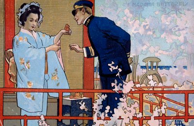 Pocztówka stworzona na premierę „Madame Butterfly”, w Brescii autorstwa Leopoldo Metlicovitz