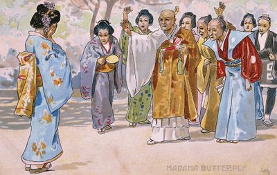 Pocztówka stworzona na premierę „Madame Butterfly”, w Brescii autorstwa Leopoldo Metlicovitz