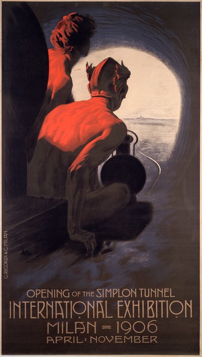 Plakat wydany dla The Milan International, światowych targów z okazji otwarcia tunelu Simplon autorstwa Leopoldo Metlicovitz