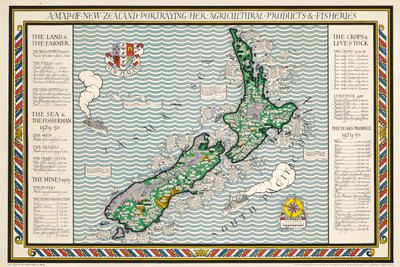 Mapa Nowej Zelandii autorstwa Leslie MacDonald Gill