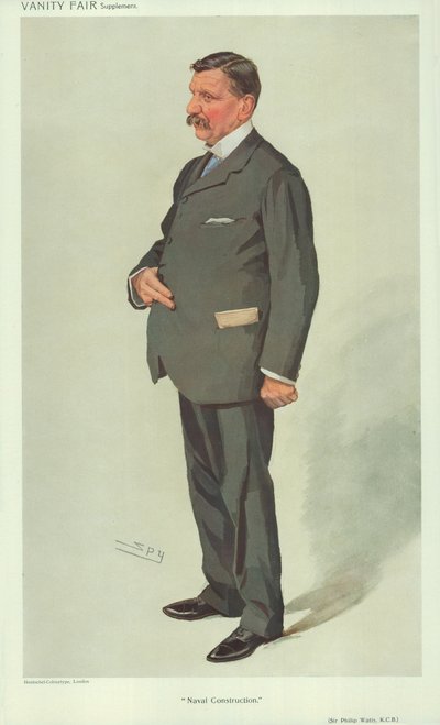 Sir Philip Watts, budowa marynarki wojennej, 7 kwietnia 1910, komiks Vanity Fair autorstwa Leslie Matthew Ward