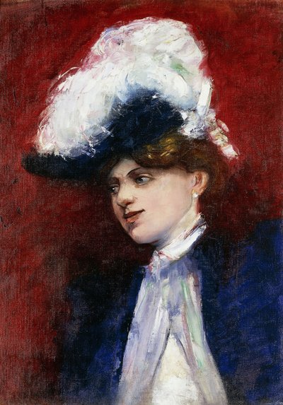 Elegancka kobieta z piórkowym kapeluszem; Elegancka dama w kapeluszu z pióropuszem, ok. 1905 autorstwa Lesser Ury
