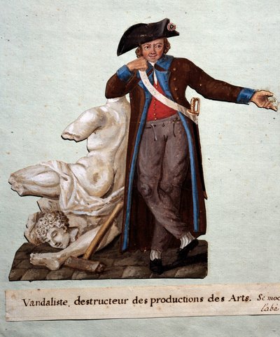 Rewolucja Francuska: „wandalista, niszczyciel dzieł sztuki””. Gwasz braci Lesueur (XVIII wiek), Muzeum Carnavalet, Paryż autorstwa Lesueur Brothers