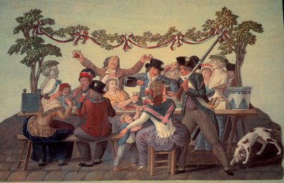 Rewolucja Francuska 1789: „Posiłek Republikański””. Gwasz des freres Lesueur (XVIII wiek) autorstwa Lesueur Brothers
