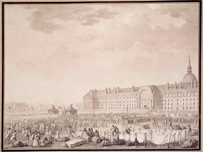 Rewolucja francuska: chwycenie za broń podczas Inwalidów 14 lipca 1789 r. Litografia braci Lesueur (XVIII wiek) autorstwa Lesueur Brothers