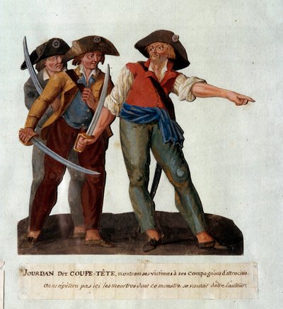 Reprezentacja Mathieu Jouve Jourdana dit Jourdan Coupe-Tete (1749-1794), okrutnego rewolucjonisty, który zasłynął po masakrze na lodowcu w Awinionie w październiku 1791 roku. Gwasz freres Lesueur (XVIII wiek) autorstwa Lesueur Brothers
