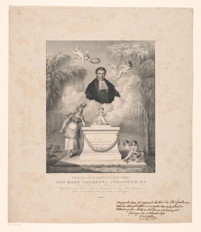 Portret Sibrandusa Stratingha Poświęcony pamięci zmarłego pana Sibrandusa Stratingha, E.Z. (tytuł na obiekcie) autorstwa Levi Michiel Bendix