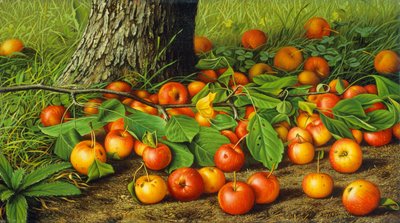 Martwa natura z jabłkami przy drzewie (olej na płótnie) autorstwa Levi Wells Prentice