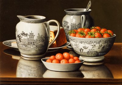 Martwa natura z porcelaną i truskawkami autorstwa Levi Wells Prentice
