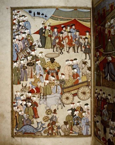 OTTOMAN EMPIRE: Bazar w Stambule, ok. 1720 r. (miniatura) autorstwa Levni Levni