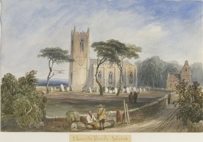 Kościół Ipstones: malarstwo akwarela i [ok. 1830-1840] autorstwa Lewis John Wood