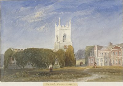 Kościół Okeover – „Wszystkich Świętych”: malarstwo akwarela i [ok. 1830-1840] autorstwa Lewis John Wood
