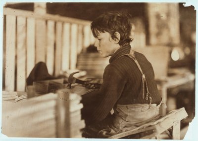 Chłopiec robiący kosze na melony w Evansville, Indiana, 1908 autorstwa Lewis Wickes Hine