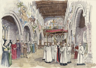 Uroczysta procesja w kościele św. Piotra, Barton-upon-Humber, Lincolnshire (akwarela na papierze) autorstwa Liam Wales