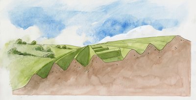Przekrój Starego Oswestry (akwarela na papierze) autorstwa Liam Wales