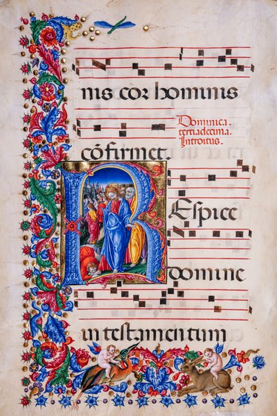 Biblioteka Piccolomini: księga chóralna, dorsz. 24,9, nn. 67v z „Uzdrowieniem trędowatego” Liberale da Verona (ok. 1445-1527/9). autorstwa Liberale da Verona