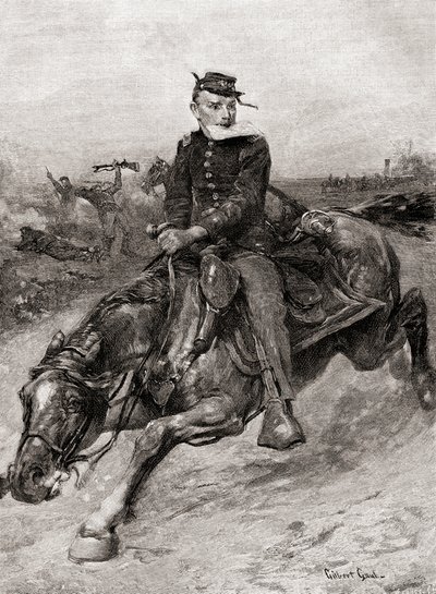 Jeździec wysyłkowy podczas wojny secesyjnej, z The Century Magazine, opublikowany 1887 (grawerowanie) autorstwa Unbekannt Unbekannt