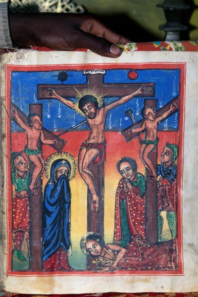 Ukrzyżowanie, rękopis w muzeum kościoła Najświętszej Marii Panny Syjonu (XVII w.), Aksum (lista światowego dziedzictwa UNESCO autorstwa Unbekannt Unbekannt